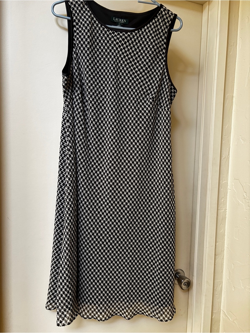 Lauren Ralph Lauren Black and White Houndstooth Sleeveless A-Line Dress Size 16